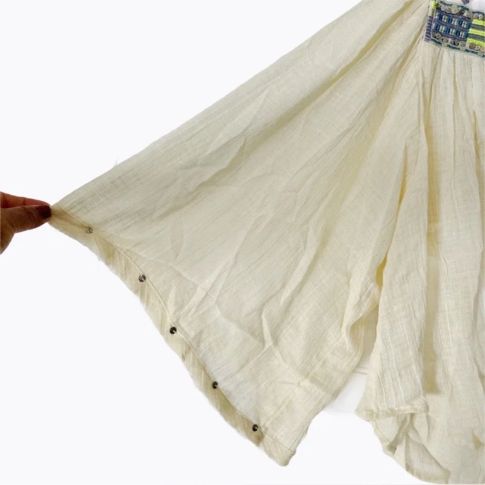 Free People Cream‎ Gauze Embroidered Sequin Boho Blouse Top XS